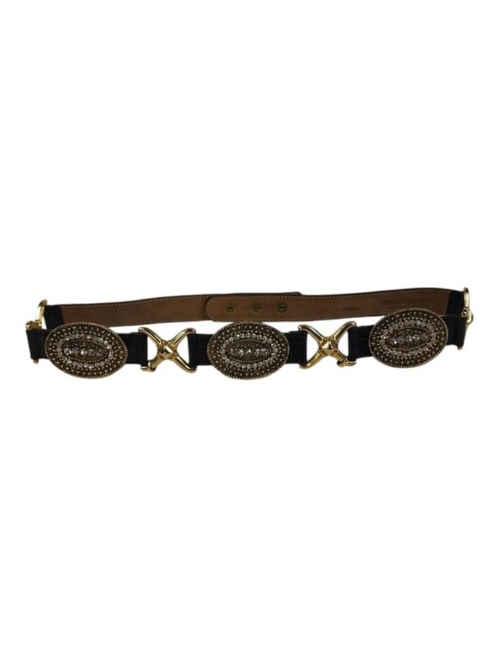 Streets Ahead Santa Monica X & O Rhinestone Leather Statement Belt Vintage